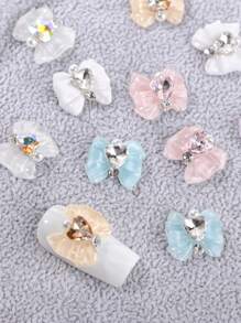 12 件/袋蝴蝶结指甲饰品装饰用心形水钻指甲，美甲小配件 - 彩色 - 查看 1