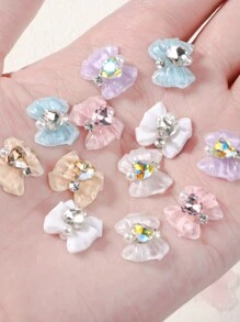 12 件/袋蝴蝶结指甲饰品装饰用心形水钻指甲，美甲小配件 - 彩色 - 查看 4
