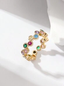 Hihho 1 chiếc nhẫn Rainbow Series có thể điều chỉnh được với đá Cubic Zirconia nhiều màu sắc cao cấp và được cá nhân hóa, nhiều kiểu dáng cho phái nữ thoải mái lựa chọn - Vàng - Xem 20