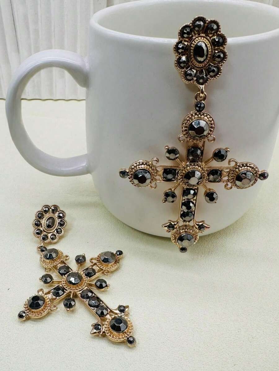 Sành điệu Dạng hình tròn Xu hướng: Cắt giảm Vượt qua Hoa tai - Vàng - Xem 1