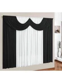 Kit Cortina 2 metros + Cobre leito Casal Padrão 03 peças - Preto - Visão 3