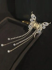 Elegant 1pc Beaded Butterfly & Tassel Design Hair Clamp - Gold - View 4
