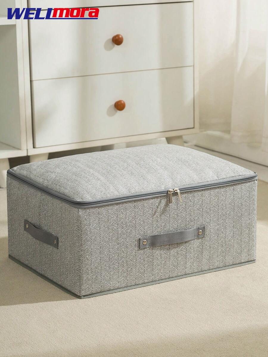 Caja De Almacenamiento Tipo Maleta Equipaje Plegable Anti Humedad Anti Polvo (35*26*20 cm) Gris Con Cremallera - Gris - Ver 1