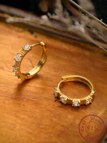 1對時尚奢華925純銀和立方氧化鋯耳環,適合女性日常穿著