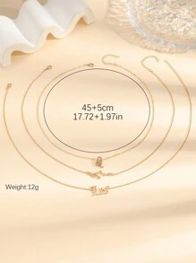 3件套狮子座星座项链套装，ins风复古个性精致时尚字母符号镶嵌水钻，适合女性日常佩戴 - 金色 - 查看 3