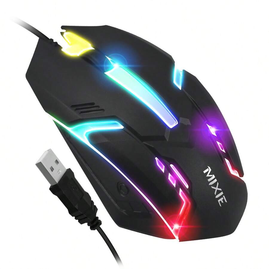 Mouse Óptico Usb Rgb Mixie X3 1000 Dpi 3 Botones Para Laptop Y Pc - Negro - Ver 1