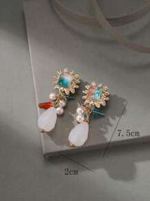 1對波西米亞風格白色向日葵設計耳夾、耳環、掛耳 - 白色 - 查看 7