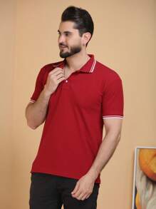 Men Polo Shirts - 酒紅色 - 查看 2