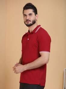 Men Polo Shirts - 酒紅色 - 查看 3