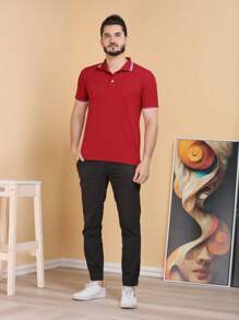 Men Polo Shirts - 酒紅色 - 查看 1