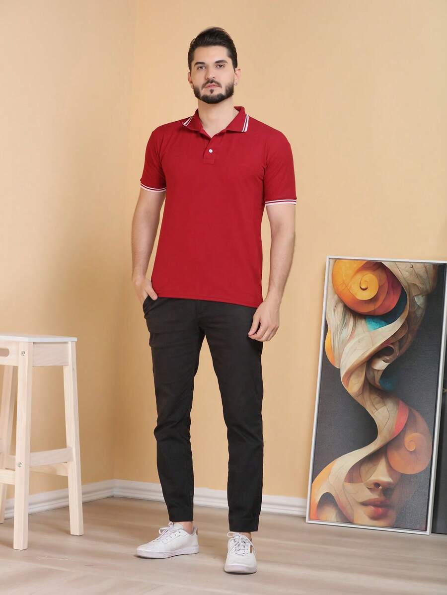 Men Polo Shirts - 酒紅色 - 查看 1