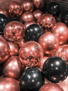 18pcs/Set Metallic Rose Gold & Black Balloons,Christmas - Rose Gold - View 3