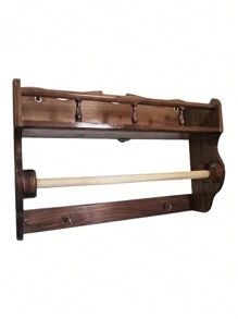 Wooden Spice Rack With Kitchen Roll Holder And Hanging Hooks - 均碼 - 查看 2