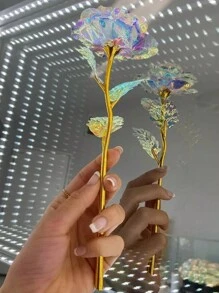1入/5入組金箔星空玫瑰，浪漫不凋零的情人節或生日禮物，附帶彩色閃爍燈光 - 炫彩 - 查看 4