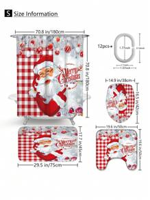 1 件圣诞格子圣诞老人印花涤纶防水隔热家居装饰浴室浴帘或 4 件浴室防滑垫套装，厚度 1.3 厘米，包括浴室浴帘和垫子家居浴室装饰夏季浴室配件返校 - 彩色 - 查看 3