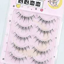 5對自然飽滿帶清晰莖部的假睫毛,全條可重複使用並自帶膠 - 黑色 - 查看 3