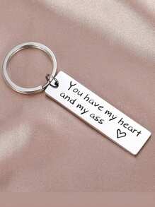 1pc Creative Engraved Couple Keychain 'you Have My Heart And My Ass', Stainless Steel Pendant Keyring - Silver - View 2