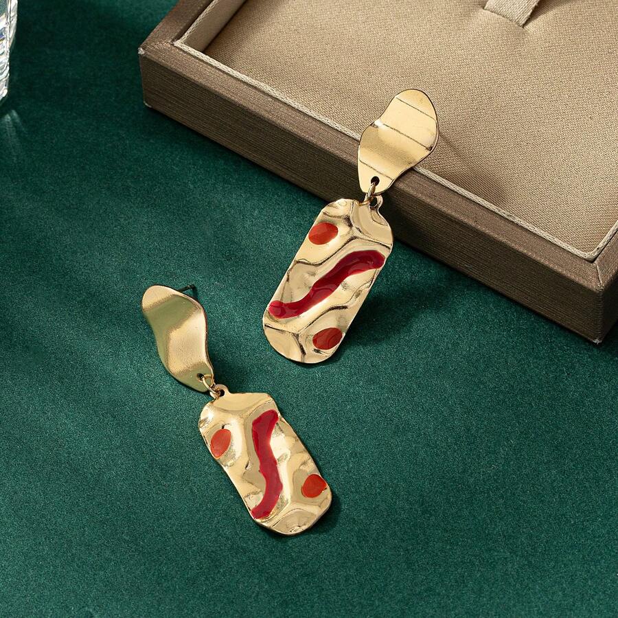 1對復古彩繪搪瓷耳環女款,適用於派對、宴會、約會和節日,小禮物 - 彩色 - 查看 1