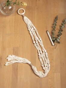 1pc/2pcs Bohemian Handmade Colorful Cotton Rope Woven Hanging Basket, Multipurpose Net Bag (Plant Pot Not Included) - Beige - View 3