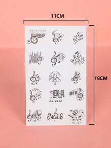 1入組音符圖案臨時紋身貼紙,防水,不反光,適用於男女手臂、手指、手背 - 黑色 - 查看 5