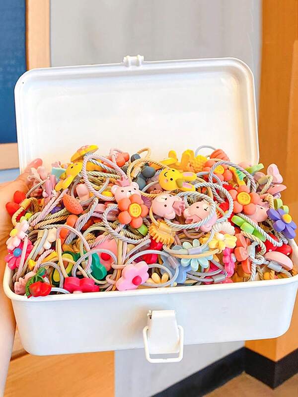 مجموعة هدايا مكونة من 50 حزام شعر مطاطي للفتيات على شكل رسوم كرتونية للفواكه والفراشات والأزهار، مناسبة كهدية للأعياد والأعياد الخاصة