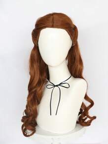 女性公主动漫漫画卡通服装假发深波浪 24 英寸长棕色假发，适合女性螺旋卷发髻无刘海中分风格角色扮演假发合成无胶耐热高温纤维头发高密度廉价假发非常适合学校假期万圣节感恩节圣诞节服装派对和 1 件假发帽 - 棕色 - 查看 3