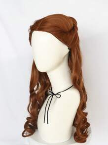 女性公主动漫漫画卡通服装假发深波浪 24 英寸长棕色假发，适合女性螺旋卷发髻无刘海中分风格角色扮演假发合成无胶耐热高温纤维头发高密度廉价假发非常适合学校假期万圣节感恩节圣诞节服装派对和 1 件假发帽 - 棕色 - 查看 5