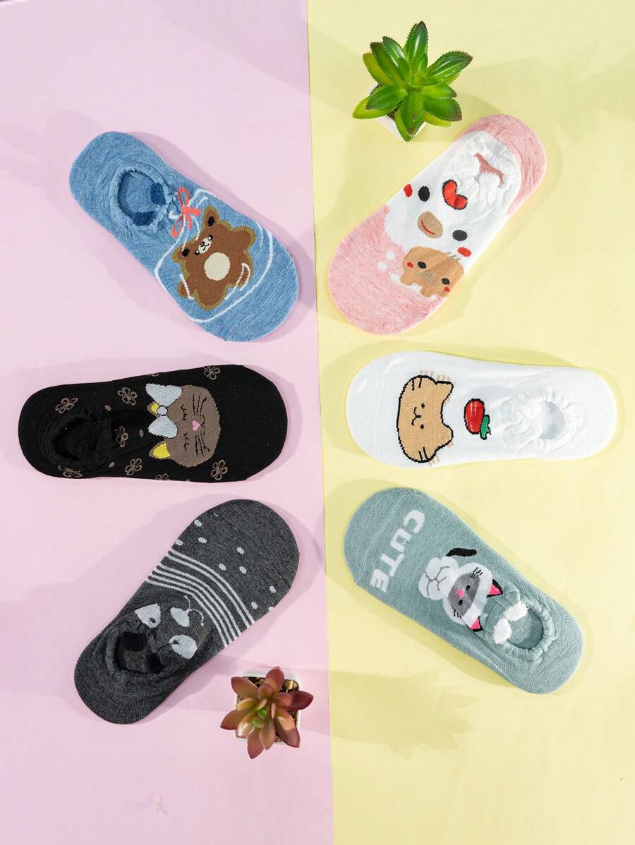 12 pares de calcetines invisibles, tines con orejitas para juveniles super suaves y cómodas. - transparente - Ver 1