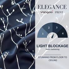 2 panels of Vangao silver branch foil print blackout curtains for living room bedroom - Màu xanh hải quân - Xem 4