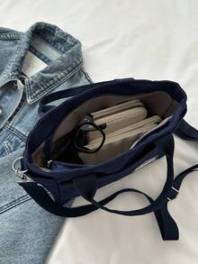 2023 nuevo vintage de lona Bolso de hombro para mujeres , de gran capacidad tote Bolso de mano , transfronterizo - Azul - Ver 7