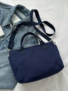 2023 nuevo vintage de lona Bolso de hombro para mujeres , de gran capacidad tote Bolso de mano , transfronterizo - Azul - Ver 6
