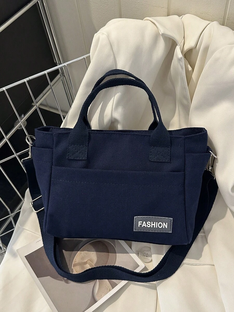 2023 nuevo vintage de lona Bolso de hombro para mujeres , de gran capacidad tote Bolso de mano , transfronterizo - Azul - Ver 1