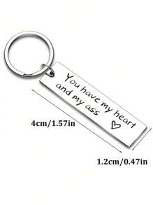 1pc Creative Engraved Couple Keychain 'you Have My Heart And My Ass', Stainless Steel Pendant Keyring - Silver - View 3