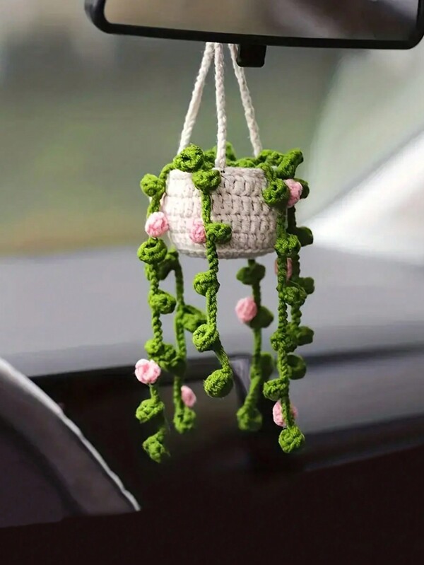 1 st. Autohanger Handgehaakte schattige plant Auto achteruitkijkspiegel Creatieve hanger Autodecoratie