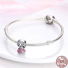 一件925純銀可愛女孩吊墜,姊妹好友生日珠寶diy禮物,彩色搪瓷吊墜 - 杏色 - 查看 2