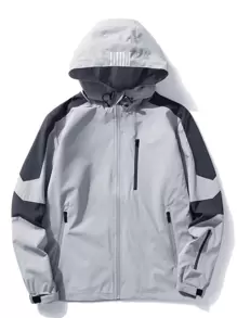 1 男士户外运动风衣外套，男士户外运动休闲夹克，男士拼色夹克，适合送给男朋友和老公，适合户外运动、散步、跑步和锻炼， - 灰色 - 查看 1