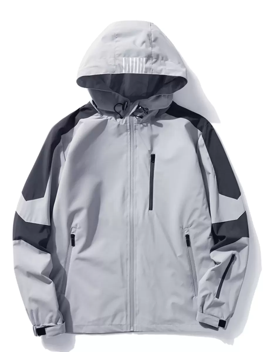 1 男士户外运动风衣外套，男士户外运动休闲夹克，男士拼色夹克，适合送给男朋友和老公，适合户外运动、散步、跑步和锻炼， - 灰色 - 查看 1