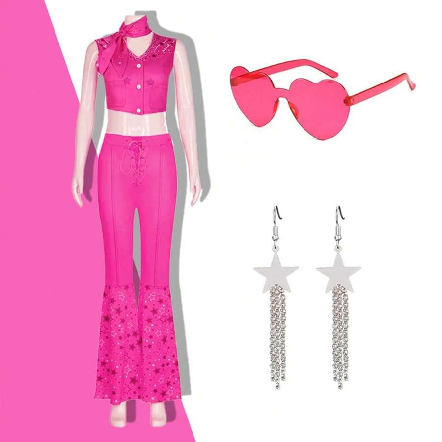 5pcs Girls Pink Costume Dress Movie Cosplay Costumes Party Halloween Dress Up Prom - Multicolor - View 1
