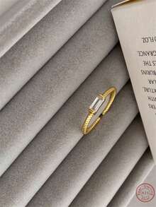 1 Chiếc Nhẫn Đính Đá Cubic Zirconia Tinh Tế Trang Trí Bạc Vòng Đeo Tay Cho Nữ Làm Quà Tặng - Vàng - Xem 4