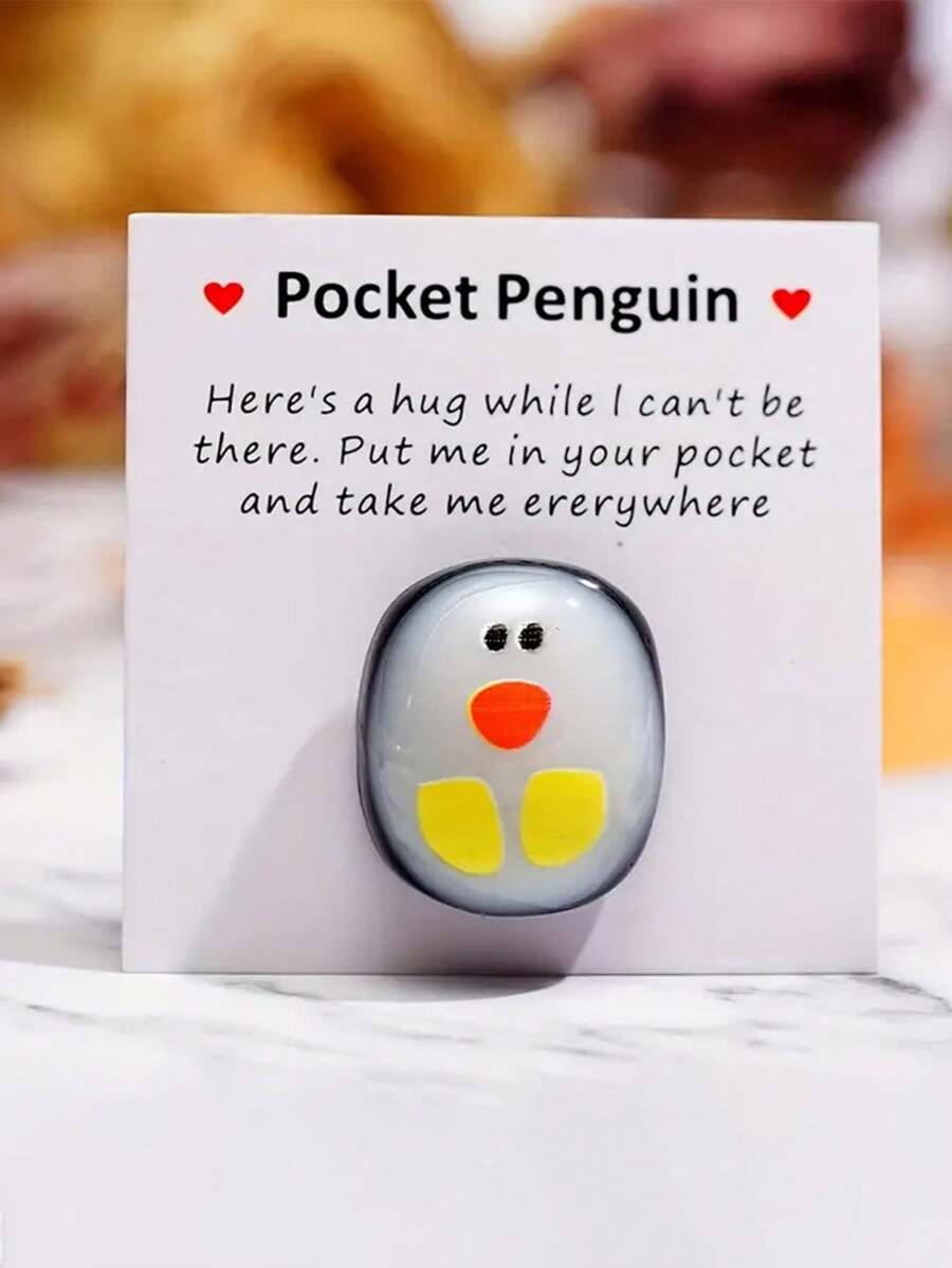 迷你可愛的口袋企鵝毛絨玩具+賀卡,動物裝飾企鵝裝飾品,適用於生日、婚禮、派對、禮物等 - 彩色 - 查看 1