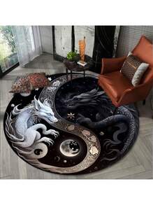 1pc Yin Yang Eight Diagrams Dragon Shaped Round Carpet Home Decor Carpet ,Room Decor - Multicolor - View 3