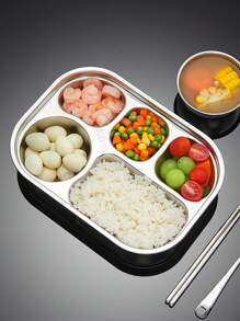 1 Pieza Contenedor De Comida Para Niños En Caja De Almuerzo De Cantina De Acero Inoxidable 316 Para Estudiantes, Con 4 Compartimentos Y Tapa Para Hogar - Plateado - Ver 3