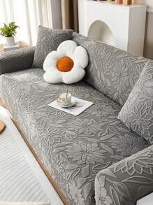 1pc Floral 3d Design Sofa Cover, Simple & Sweet Style Stretch Velvet Elastic Soft Sofa Cover, All-in-one Style Package Including Seat Cushion, Backrest And Armrest, Suitable For All Kinds Of Sofas, Four Seasons Available - Dark Grey - View 4