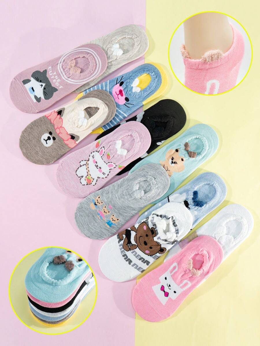 12 pares de calcetines invisibles, tines con orejitas para juveniles super suaves y cómodas. - Gris - Ver 1