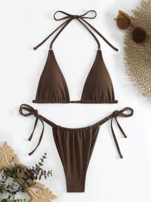 Ensemble de bikini unicolore pour femme, maillot de bain pour plage d'été