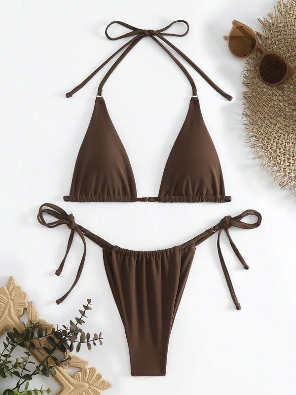 Solid Color Women's Bikini Set Bathing Suit For Summer Beach