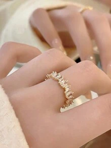 1個新娘伴娘可調節開口戒指，帶有階梯設計和反光效果，適合婚禮、情侶、約會、日常穿著皇家風格 - 金色 - 查看 4