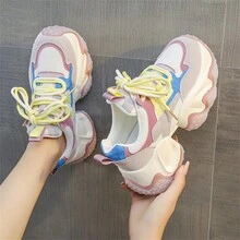 Zapatillas De Plataforma Gruesa Para Mujer, De Corte Bajo Con Bloque De Color, Transpirables, Con Cordones, Casuales, Para Otoño/invierno - Azul - Ver 7