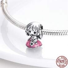 一件925純銀可愛女孩吊墜,姊妹好友生日珠寶diy禮物,彩色搪瓷吊墜 - 杏色 - 查看 3