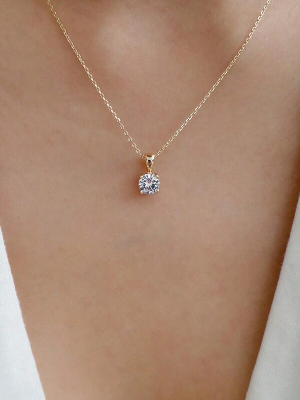 1pc Round Cubic Zirconia Inlaid Necklace